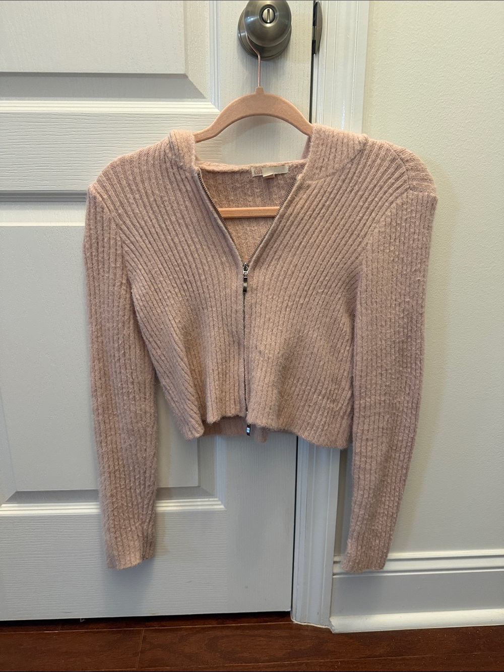GB girls Ribbed Zip-Front Soft Pink Cropped Jacket